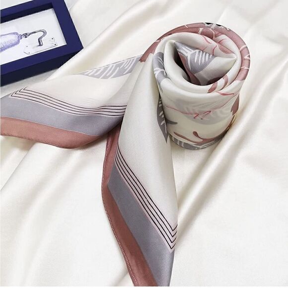 Pink Floral Silky Scarf   main image 4